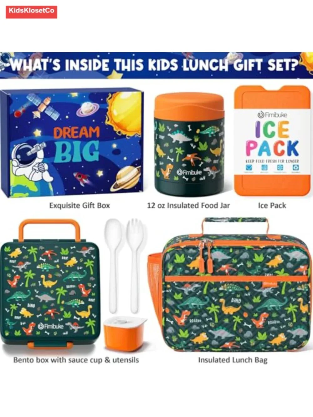 Kids Insulated Lunch Bag Bento Box Set 7PCS Thermo Food Jar Utensils